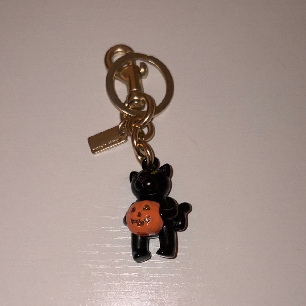 Coach Black and Orange Cat Keychain